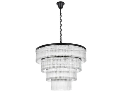 Elegant Lighting Harlow 28-Light Black Tiered Chandelier with Clear Ribbed Glass
