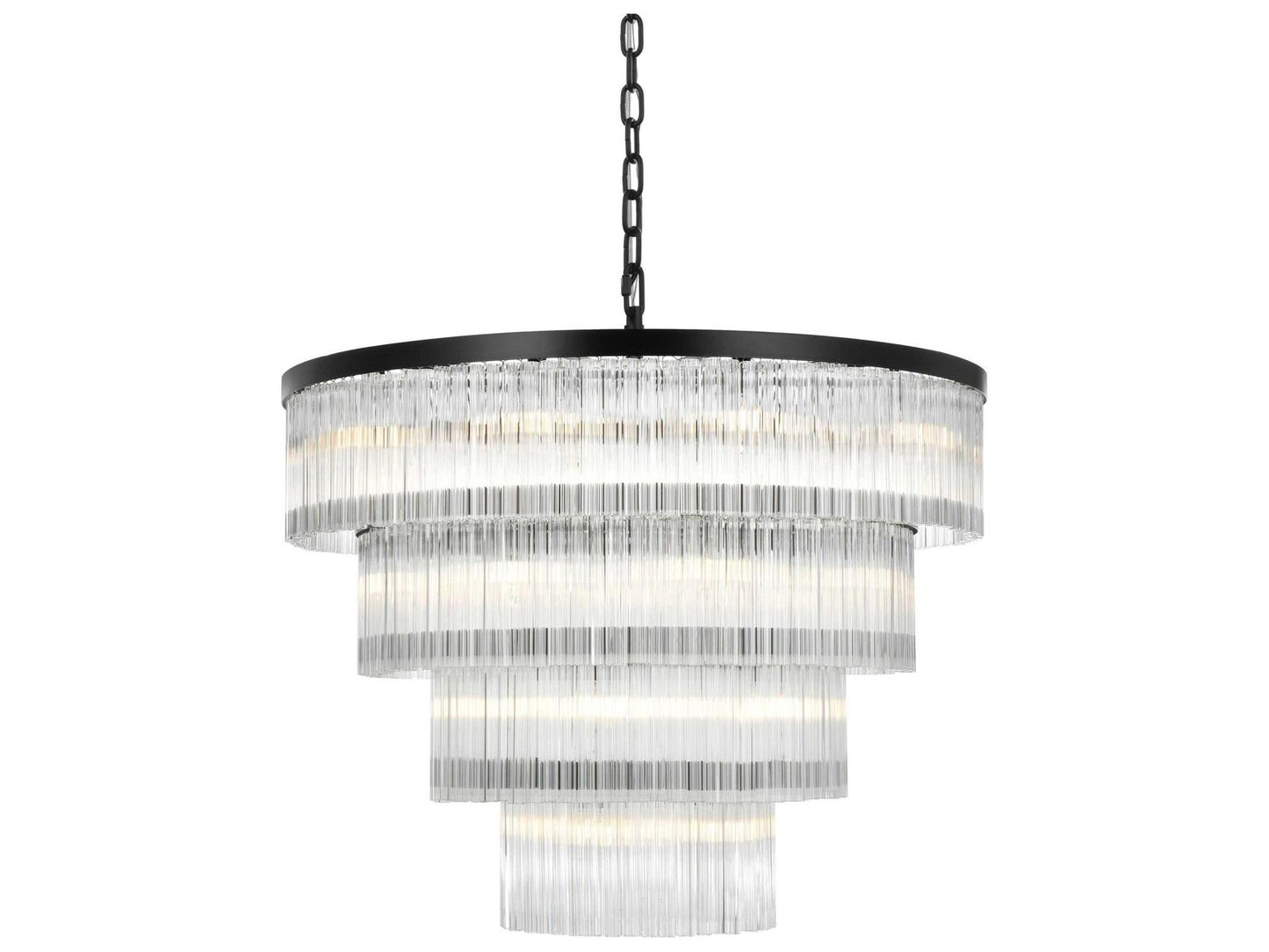 Elegant Lighting Harlow 28-Light Black Tiered Chandelier with Clear Ribbed Glass