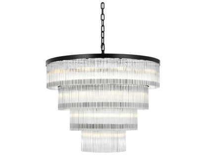 Elegant Lighting Harlow 28-Light Black Tiered Chandelier with Clear Ribbed Glass