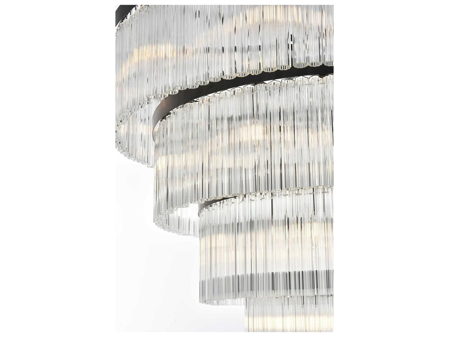 Elegant Lighting Harlow 28-Light Black Tiered Chandelier with Clear Ribbed Glass