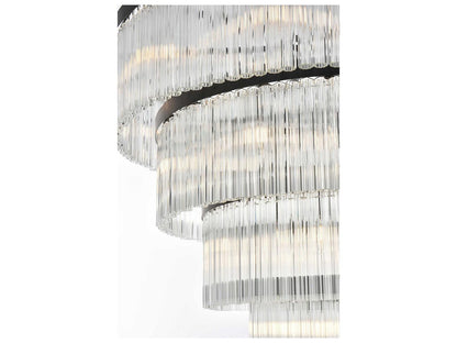Elegant Lighting Harlow 28-Light Black Tiered Chandelier with Clear Ribbed Glass