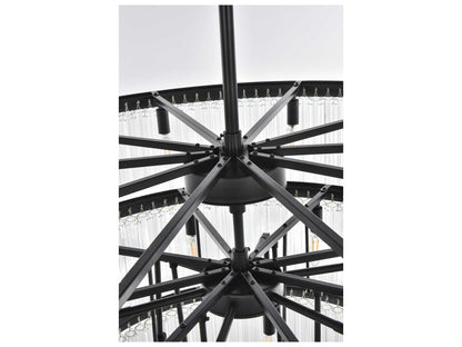 Elegant Lighting Harlow 28-Light Black Tiered Chandelier with Clear Ribbed Glass