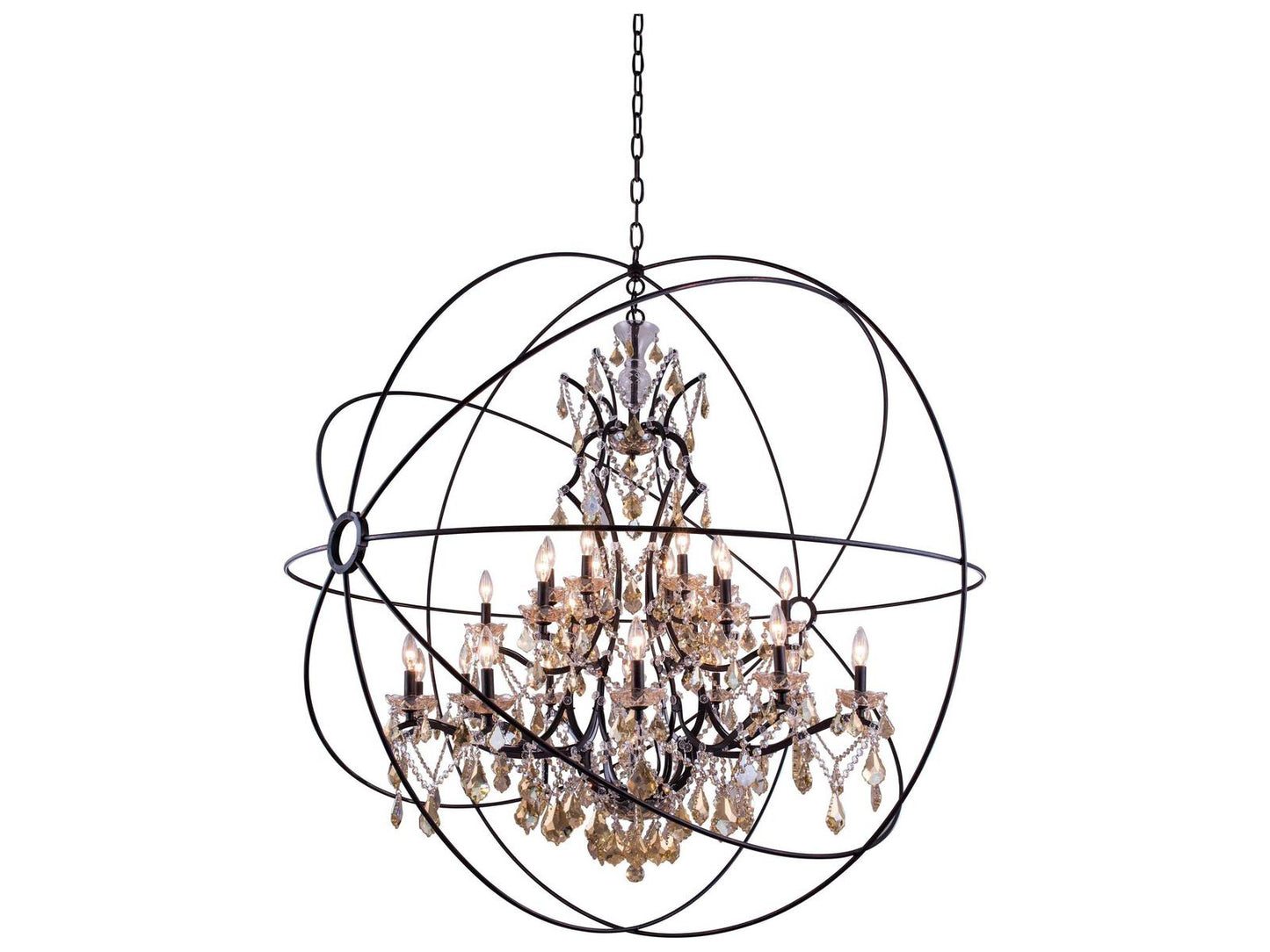 Elegant Lighting Geneva 25-Light Dark Bronze Crystal Chandelier with Golden Teak Royal Cut Crystals