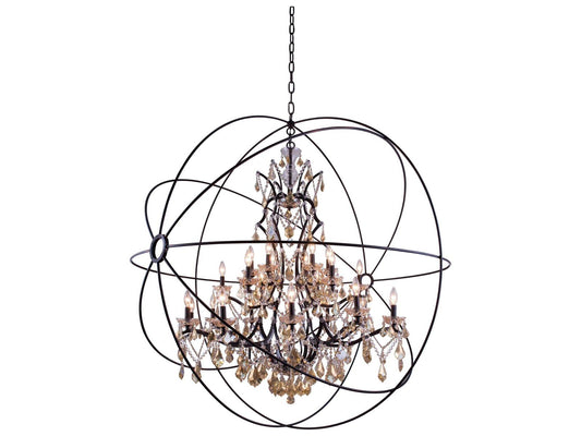Elegant Lighting Geneva 25-Light Dark Bronze Crystal Chandelier with Golden Teak Royal Cut Crystals