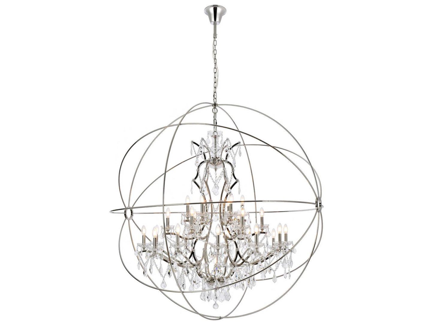 Elegant Lighting Geneva 25-Light Polished Nickel Chandelier with Royal Cut Clear Crystal