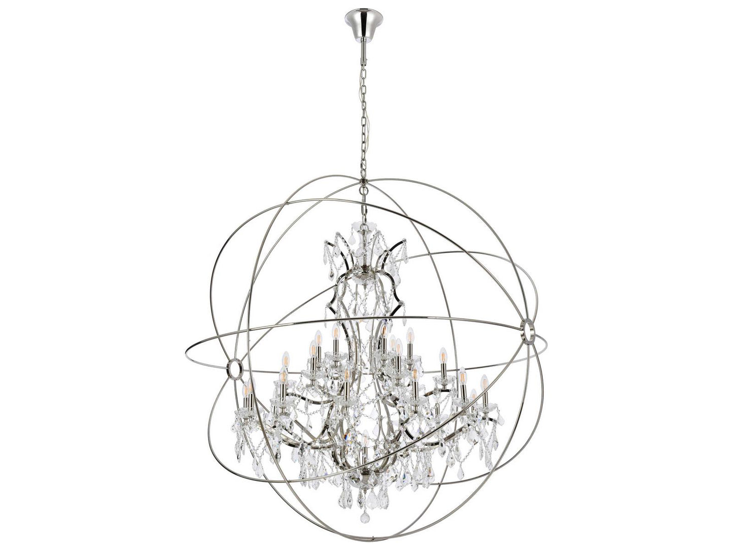 Elegant Lighting Geneva 25-Light Polished Nickel Chandelier with Royal Cut Clear Crystal