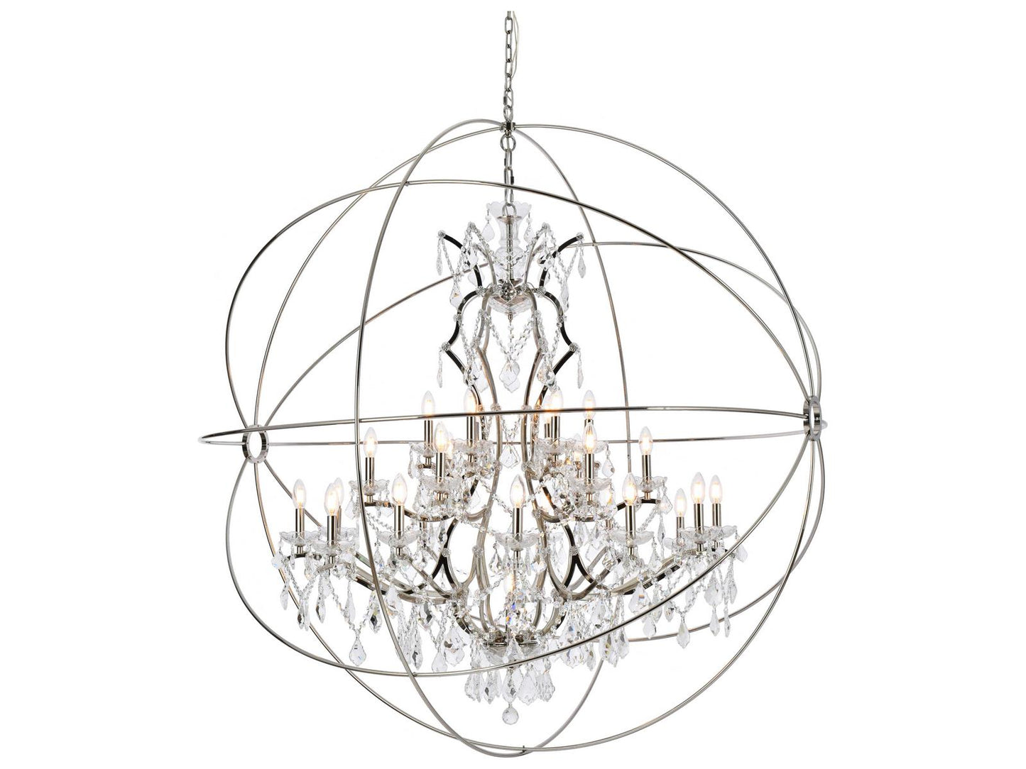 Elegant Lighting Geneva 25-Light Polished Nickel Chandelier with Royal Cut Clear Crystal