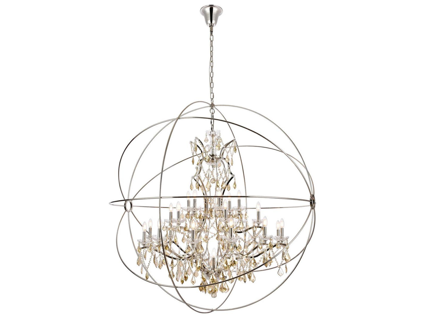 Elegant Lighting Geneva 25-Light Transitional Chandelier in Polished Nickel with Golden Teak Crystal