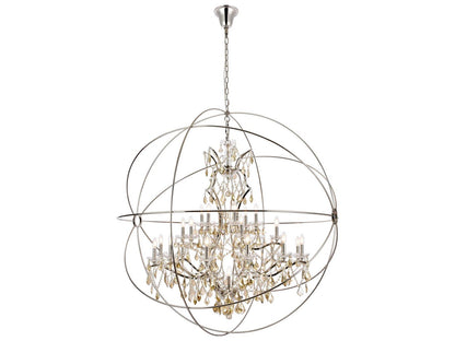 Elegant Lighting Geneva 25-Light Transitional Chandelier in Polished Nickel with Golden Teak Crystal