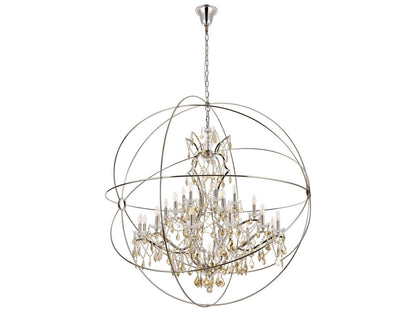 Elegant Lighting Geneva 25-Light Transitional Chandelier in Polished Nickel with Golden Teak Crystal