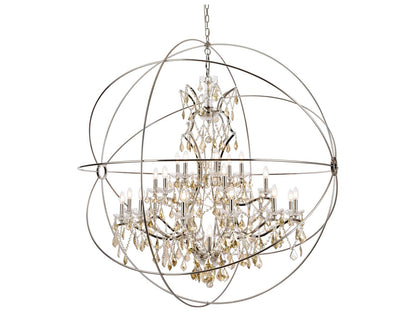Elegant Lighting Geneva 25-Light Transitional Chandelier in Polished Nickel with Golden Teak Crystal