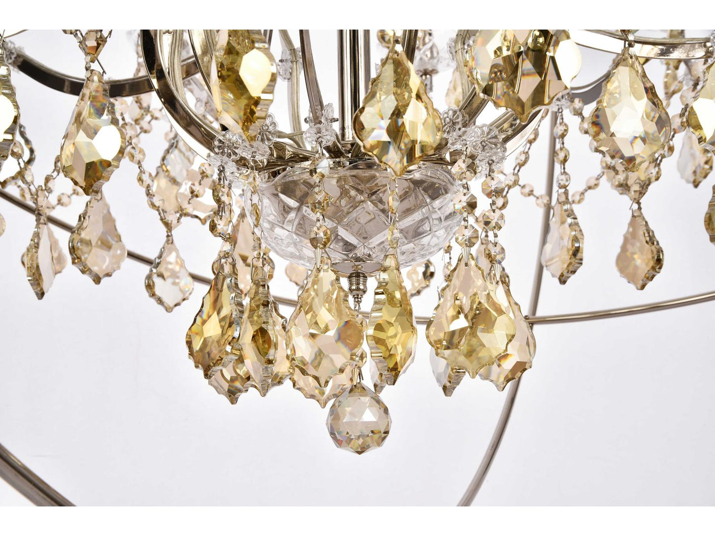 Elegant Lighting Geneva 25-Light Transitional Chandelier in Polished Nickel with Golden Teak Crystal