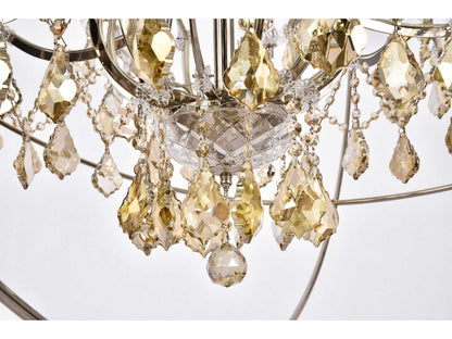 Elegant Lighting Geneva 25-Light Transitional Chandelier in Polished Nickel with Golden Teak Crystal