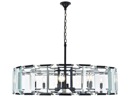 Elegant Lighting Monaco 10-Light Matte Black Clear Glass Drum Chandelier