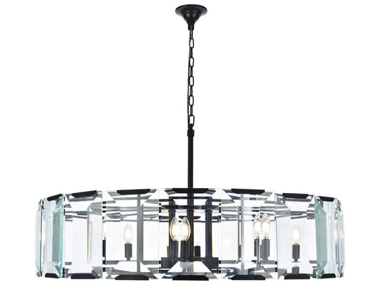Elegant Lighting Monaco 10-Light Matte Black Clear Glass Drum Chandelier
