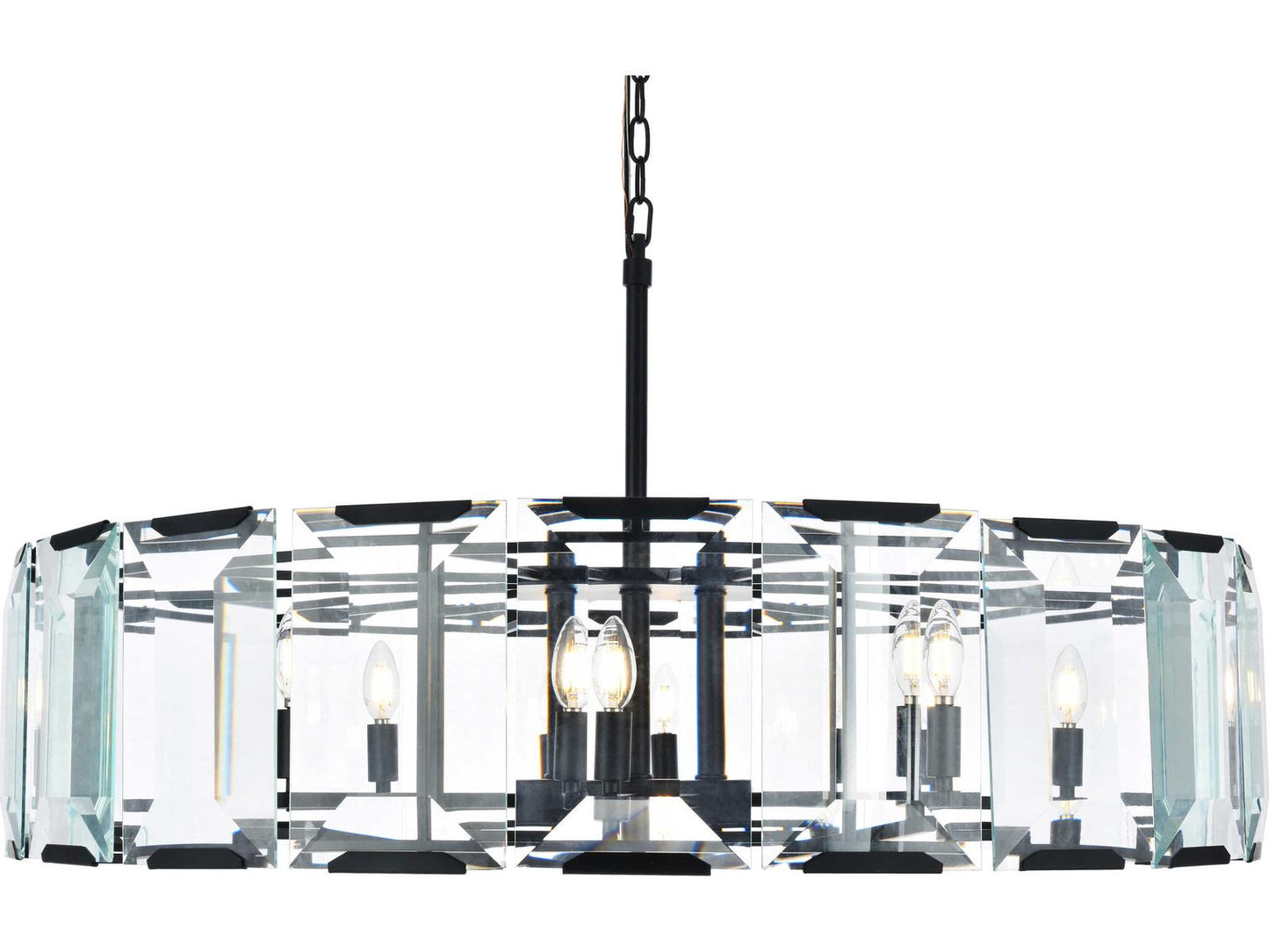 Elegant Lighting Monaco 10-Light Matte Black Clear Glass Drum Chandelier