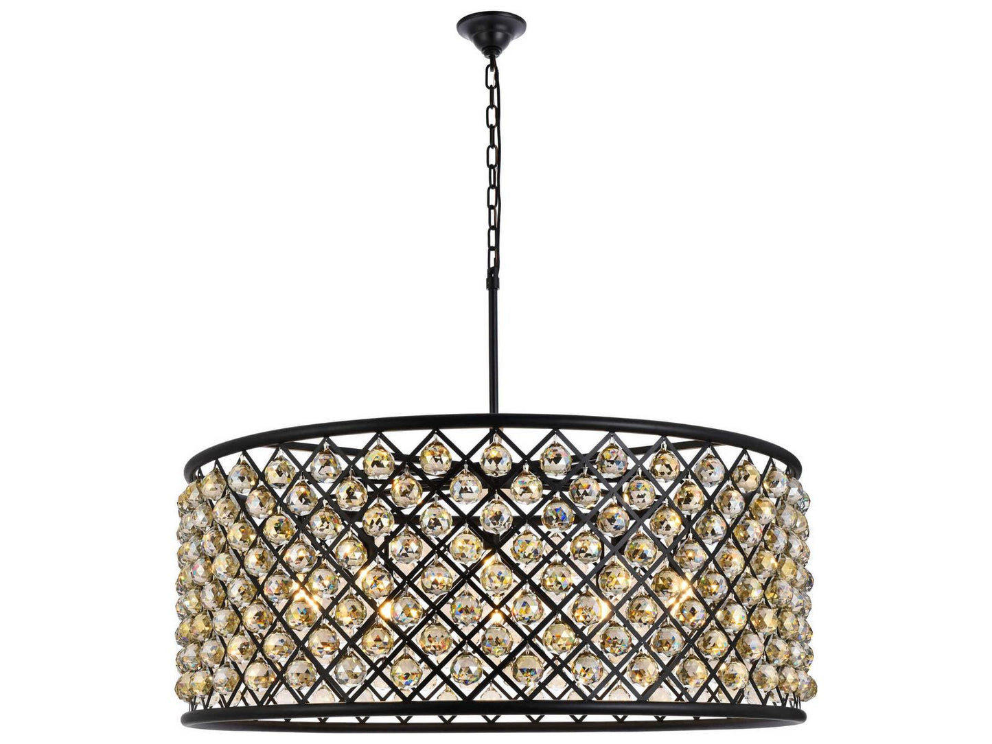 Elegant Lighting Madison 10-Light Crystal Drum Chandelier in Matte Black Golden Teak