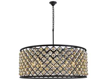 Elegant Lighting Madison 10-Light Crystal Drum Chandelier in Matte Black Golden Teak