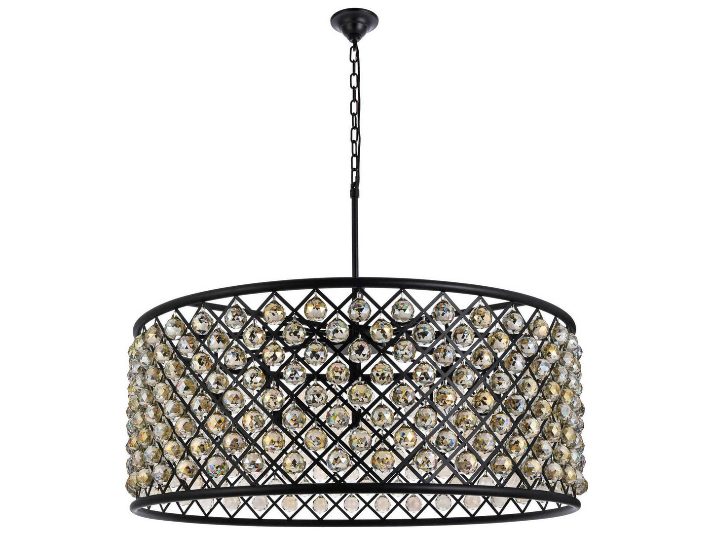 Elegant Lighting Madison 10-Light Crystal Drum Chandelier in Matte Black Golden Teak