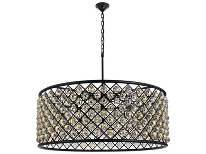 Elegant Lighting Madison 10-Light Crystal Drum Chandelier in Matte Black Golden Teak