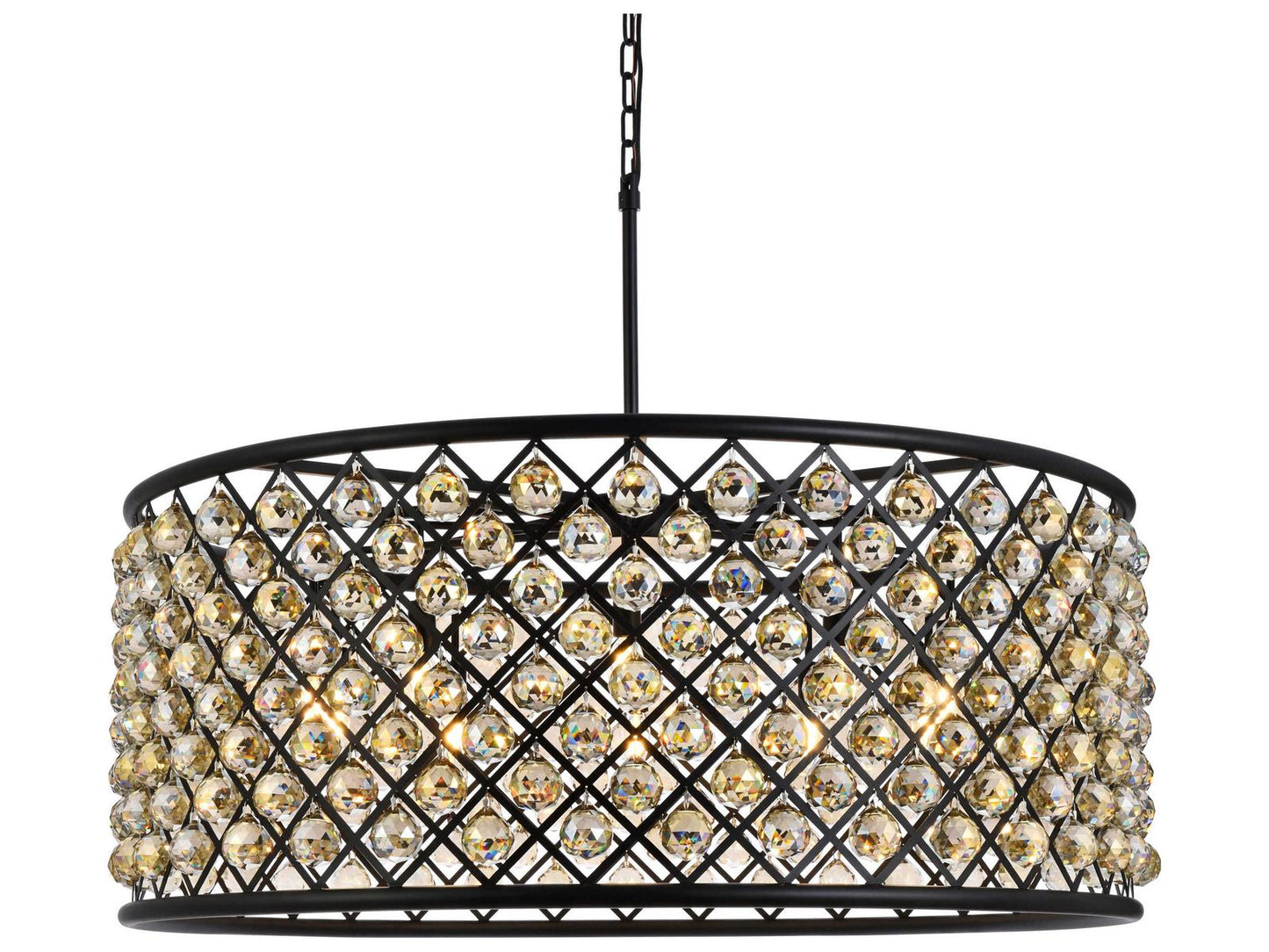 Elegant Lighting Madison 10-Light Crystal Drum Chandelier in Matte Black Golden Teak