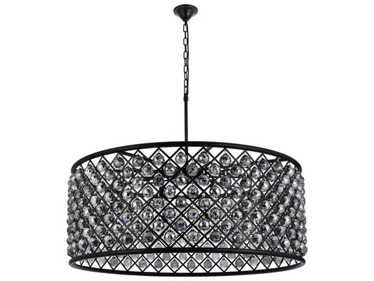 Elegant Lighting Madison 10-Light Matte Black Crystal Drum Chandelier