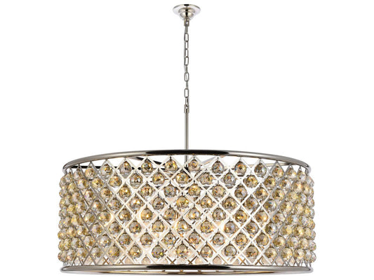 Elegant Lighting Madison 10-Light Crystal Drum Chandelier in Polished Nickel with Golden Teak Crystal