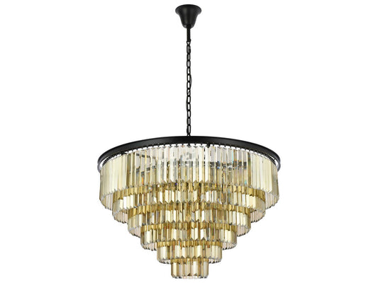 Elegant Lighting Sydney 33-Light Matte Black Gold Crystal Tiered Chandelier