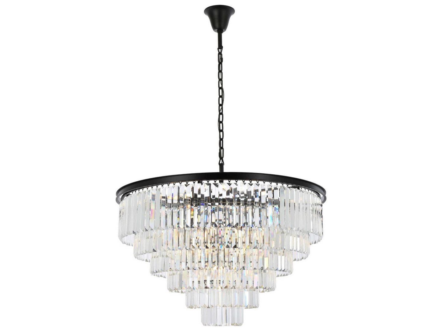 Elegant Lighting Sydney 33-Light Matte Black Tiered Chandelier with Clear Royal Cut Crystal