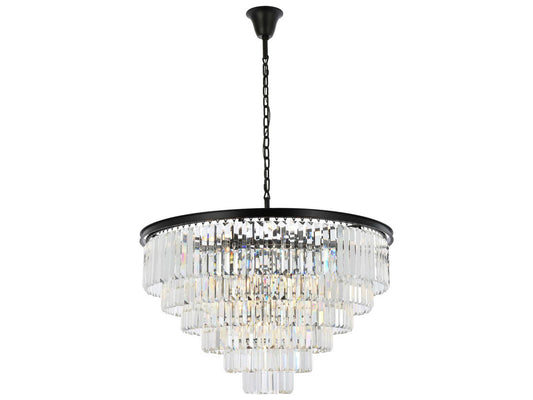 Elegant Lighting Sydney 33-Light Matte Black Tiered Chandelier with Clear Royal Cut Crystal