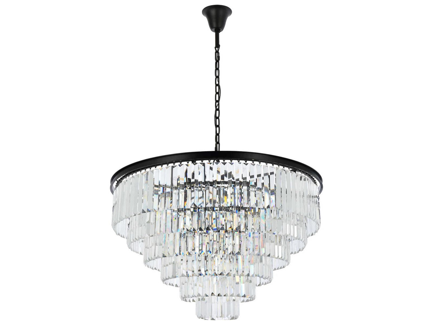 Elegant Lighting Sydney 33-Light Matte Black Tiered Chandelier with Clear Royal Cut Crystal