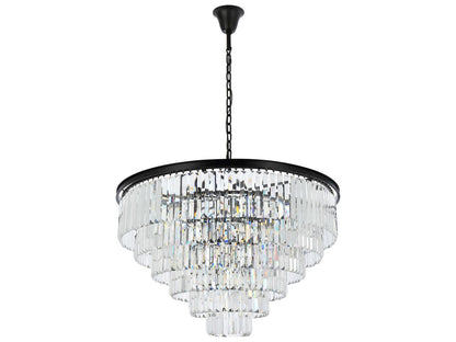 Elegant Lighting Sydney 33-Light Matte Black Tiered Chandelier with Clear Royal Cut Crystal
