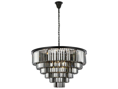 Elegant Lighting Sydney 33-Light Matte Black Silver Crystal Tiered Chandelier