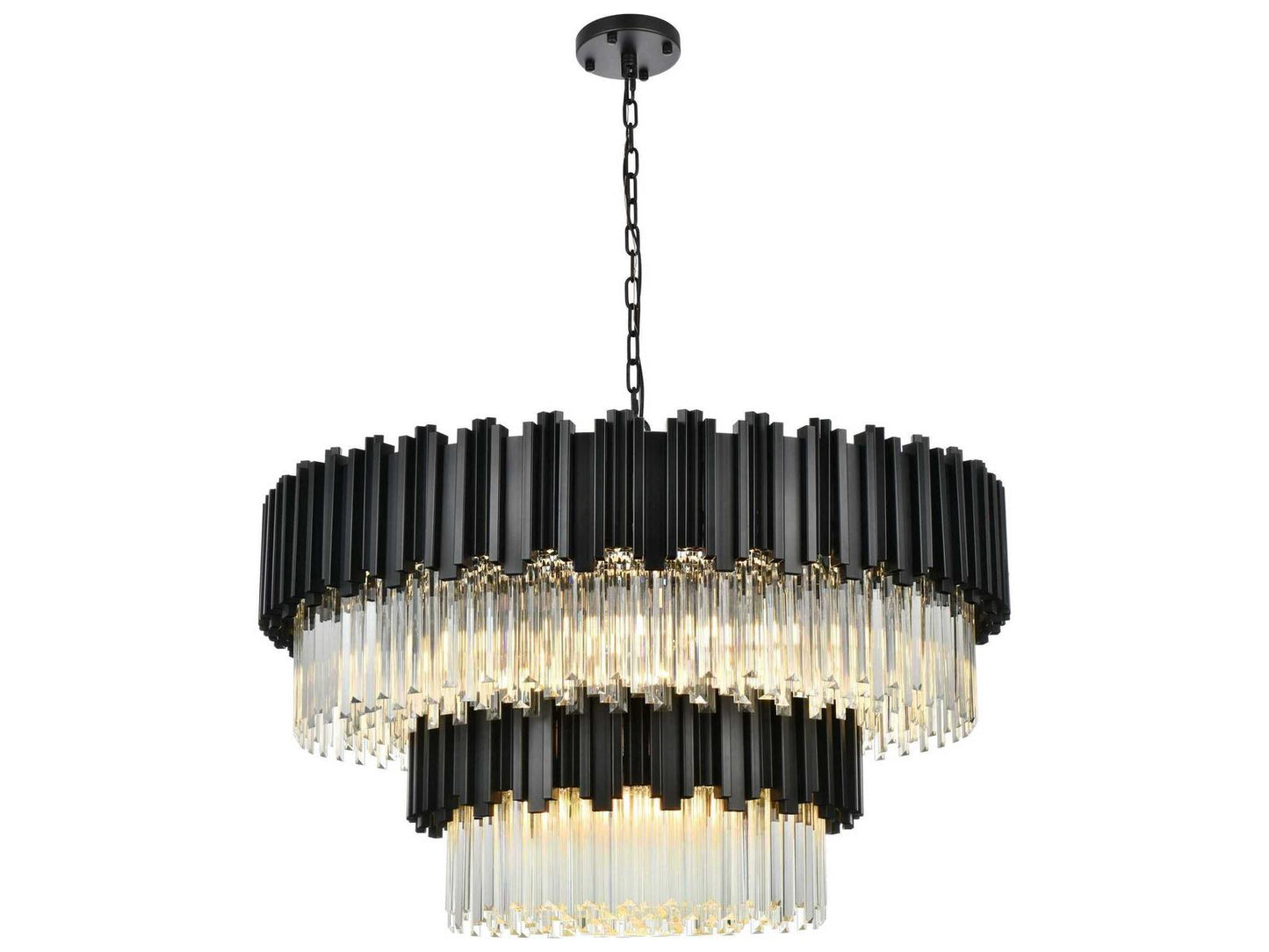 Elegant Lighting Willow 16-Light Black Drum Tiered Chandelier with Clear Glass