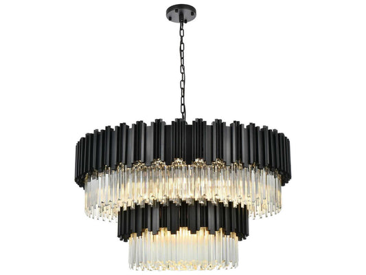 Elegant Lighting Willow 16-Light Black Drum Tiered Chandelier with Clear Glass