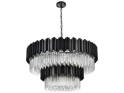 Elegant Lighting Willow 16-Light Black Drum Tiered Chandelier with Clear Glass