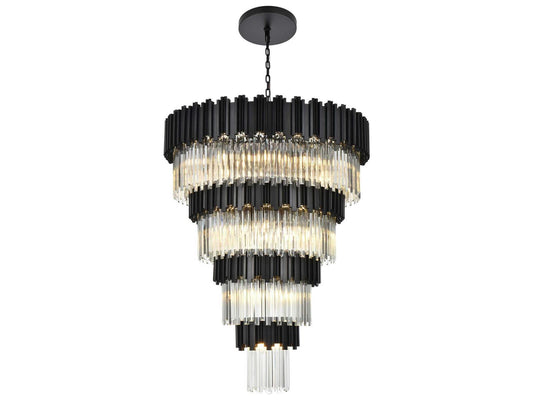 Elegant Lighting 27-Light Willow Tiered Chandelier in Black with Clear Glass