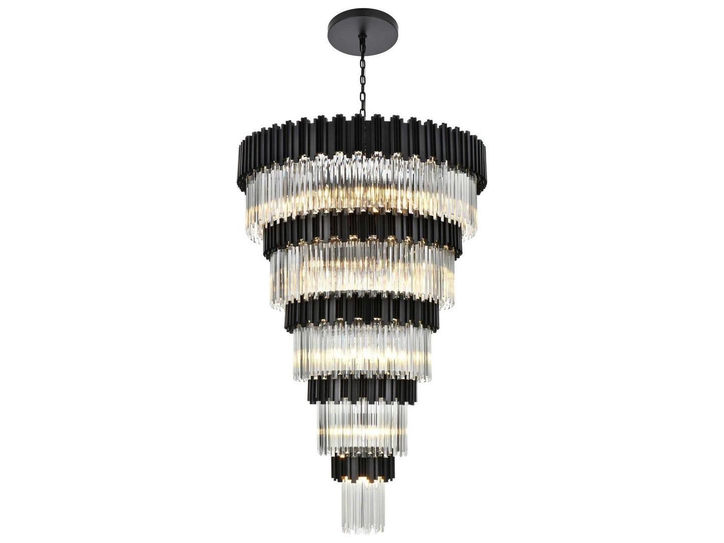 Elegant Lighting 39-Light Willow Tiered Chandelier in Black with Staggered Clear Glass
