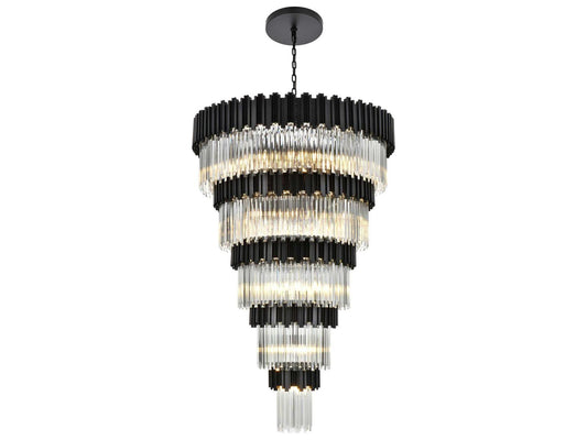 Elegant Lighting 39-Light Willow Tiered Chandelier in Black with Staggered Clear Glass