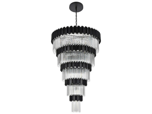Elegant Lighting 39-Light Willow Tiered Chandelier in Black with Staggered Clear Glass