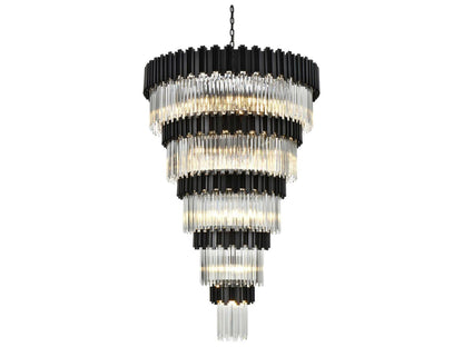 Elegant Lighting 39-Light Willow Tiered Chandelier in Black with Staggered Clear Glass