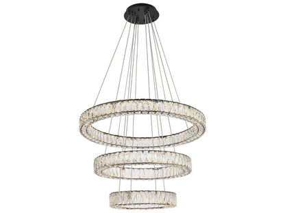 Elegant Lighting Monroe 3-Light Black Crystal LED Drum Tiered Chandelier