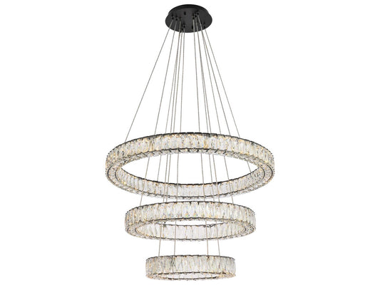 Elegant Lighting Monroe 3-Light Black Crystal LED Drum Tiered Chandelier