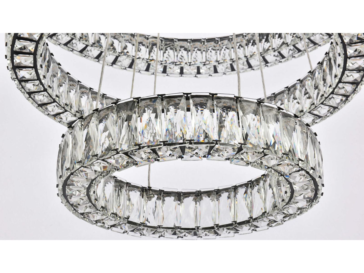 Elegant Lighting Monroe 3-Light Black Crystal LED Drum Tiered Chandelier