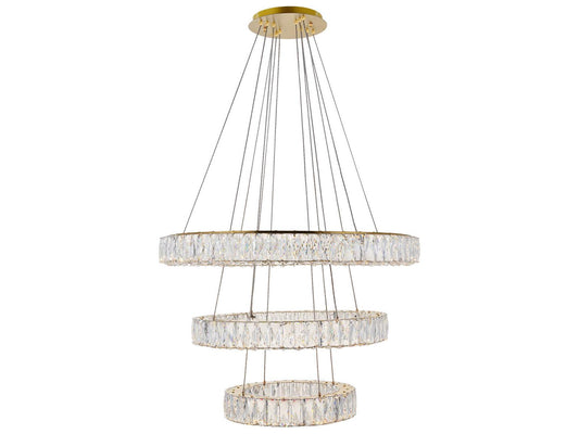 Elegant Lighting Monroe 3-Light Gold Crystal LED Drum Chandelier