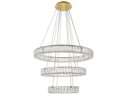 Elegant Lighting Monroe 3-Light Gold Crystal LED Drum Chandelier