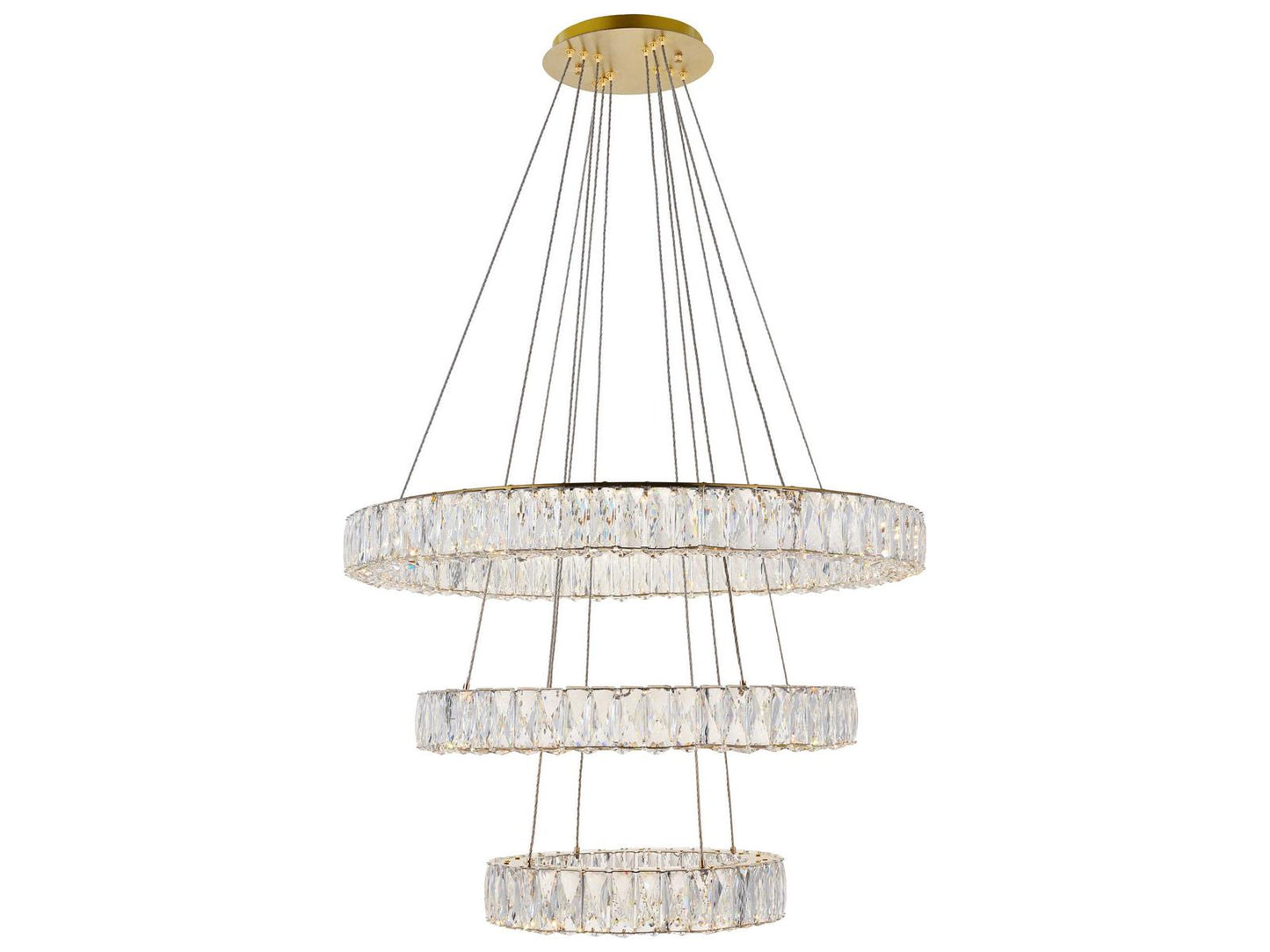 Elegant Lighting Monroe 3-Light Gold Crystal LED Drum Chandelier
