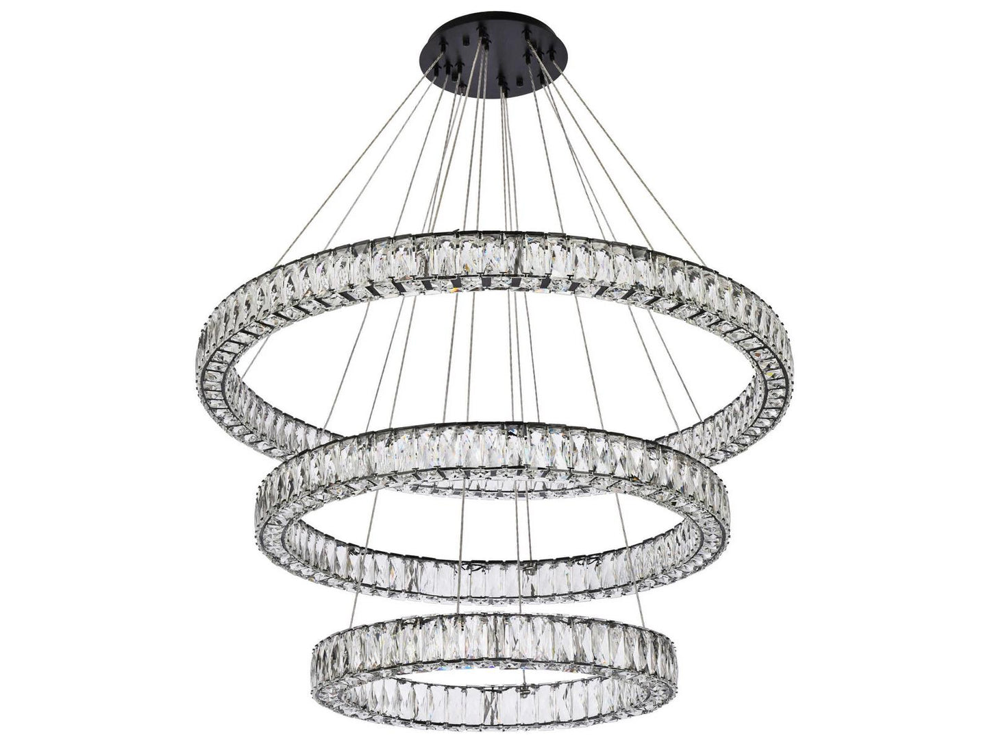 Elegant Lighting Monroe 3-Light Black Crystal LED Drum Tiered Chandelier