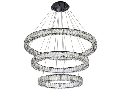 Elegant Lighting Monroe 3-Light Black Crystal LED Drum Tiered Chandelier