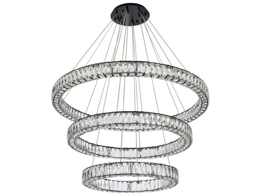 Elegant Lighting Monroe 3-Light Black Crystal LED Drum Tiered Chandelier